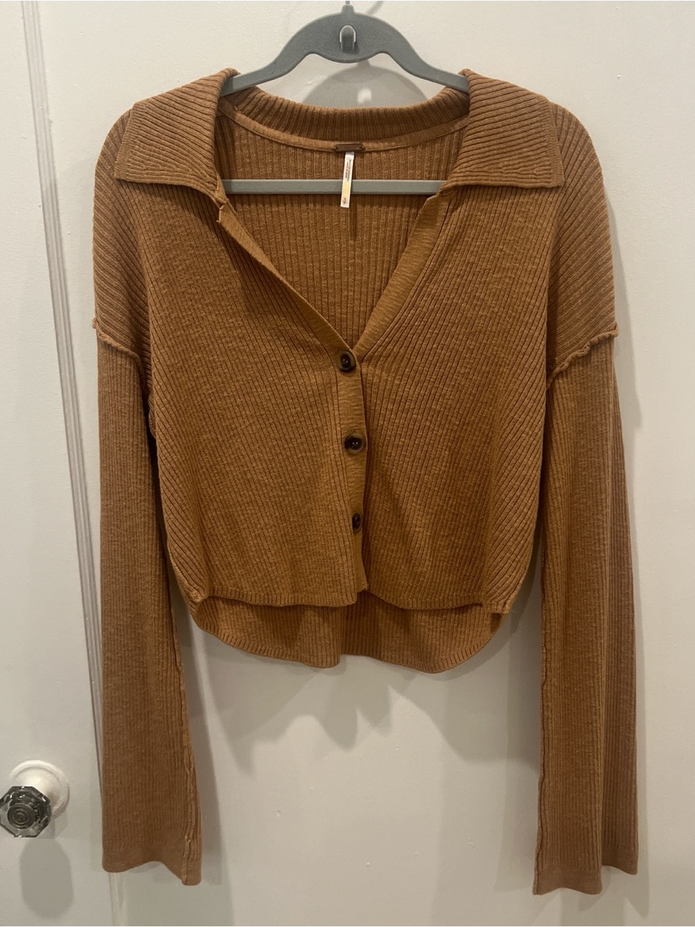 Free People Cropped Ribbed Button-Front Cardigan - Brown